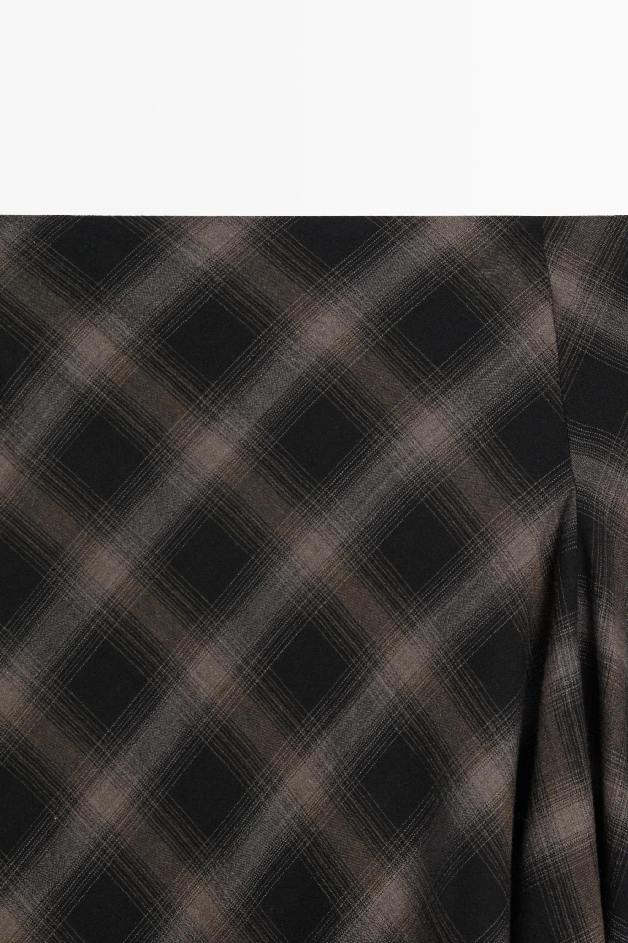 Wool-cotton blend check midi skirt with split
